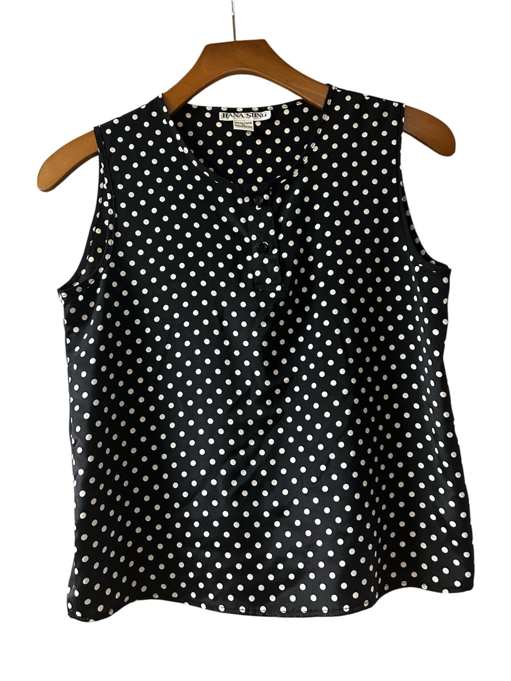 VTG Hana Sung Black & White Polka Dot Sleeveless Top